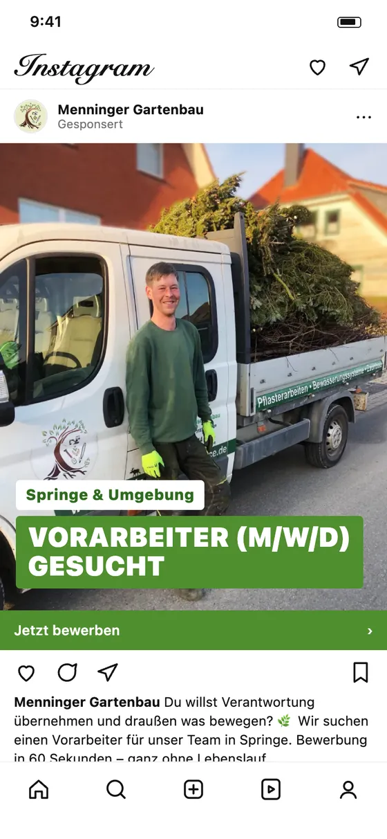 Instagram-Anzeige: Menninger sucht einen Vorarbeiter
