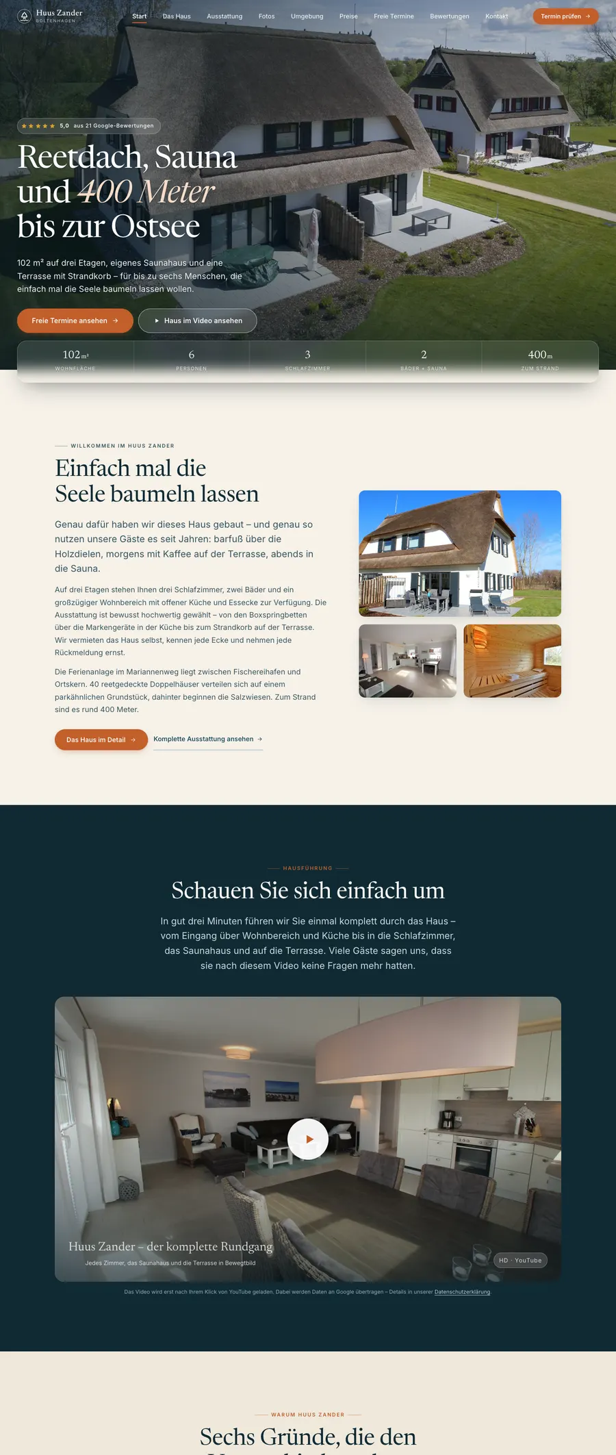 Website Ferienhaus Huus Zander in Boltenhagen